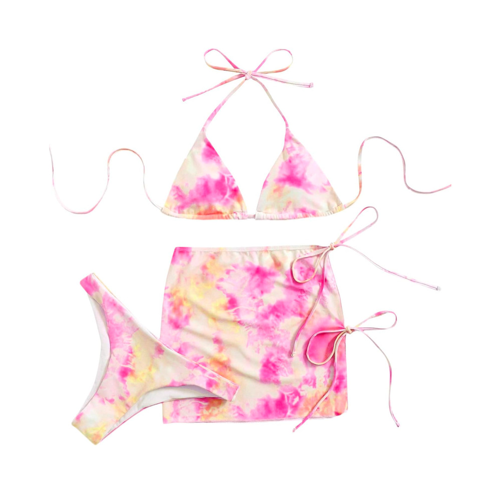 WDIRARA - Women's Pink Tie Dye 3 Piece Bikini Set With Skirt - Sz S - EUC